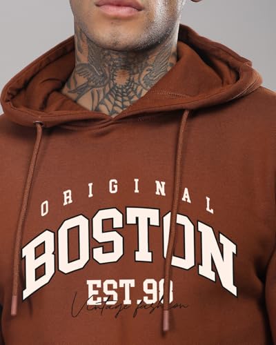 ADRO Men's Printed Hoodie, Cotton, Model H24-BOST-BR, Size 48, Downtown Brown