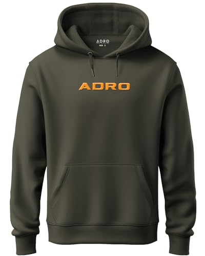 ADRO Mens Hoodies with Hail The Dragon Puff Backside Printed, 100% Cotton 340GSM. (H23-M-DRA-OL_Olive)