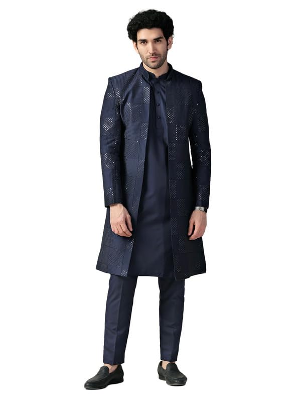 Kisah Sherwani Set For Men  Silk Blend Textured Indo Western Sherwani With Kurta And Trouser | Designer Ethnic Outfit For Weddin