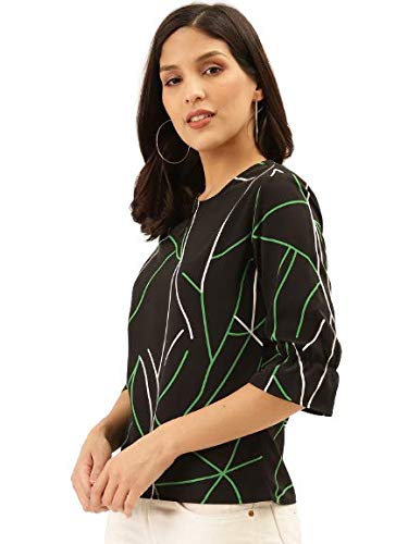 Style Quotient Women Blk and Multi Abstract Printed Polyester Smart Casual Top