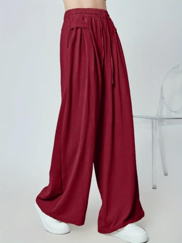 Greciilooks WomenS Loose High Rise Textured Trousers | High-Waisted Pant | Korean Trousars