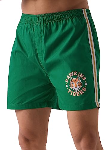 The Souled Store Official Stranger Things: Hawkins Mens And Boys Regular Fit Graphic Printed Cotton Green Color Men Boxer Shorts