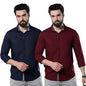 Pinkmint Combo Of Men Casual Cotton Blend Full Sleeves Formal Regular Slim Fit Plain Office Shirts