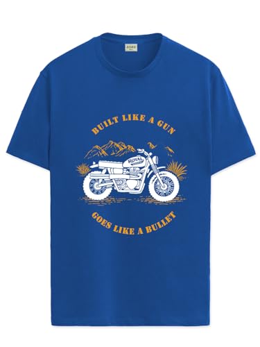 ADRO Men's Royal Bike Design Printed 100% Cotton T-Shirt - Regular Fit, Printed T-Shirts for Men (RN24-RYL-RB_Royal Blue_XL)
