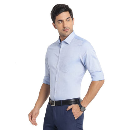 Turtle Men Pure Cotton Light Blue Self Design Slim Fit Formal Shirts
