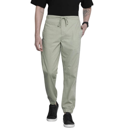 The Indian Garage Co Men Regular Fit Solid Mid-Rise Woven Joggers Green
