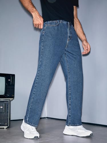 KOTTY Mens Solid Mid Rise Comfortable and Strechable Stylish Jeans(Blue,32)