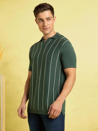 Dennis Lingo Men Cotton Regular Fit Striped T-Shirts Green