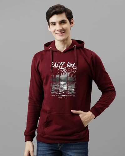ADRO Men's Printed Hoodie, Burgundy, Size 36, Model H24-CHILL-MR, Cotton Blend, Casual Wear
