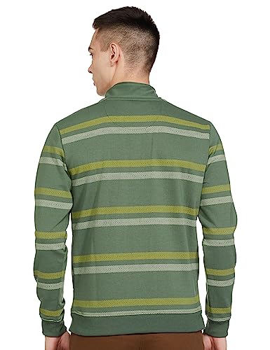 The Indian Garage Co Green Regular Fit Striped Long Sleeve Zipper Sweatshirt