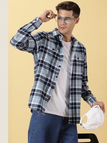 Thomas Scott Mens Slim Fit Full Sleeves Tartan Checked Casual Shirt (Blue)