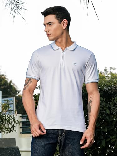 Thomas Scott Mens | Solid | Polo Neck | 100% Cotton | Button Closure | Ribbed Shorts Sleeve | Regular Fit | Tshirt for Men (TSM