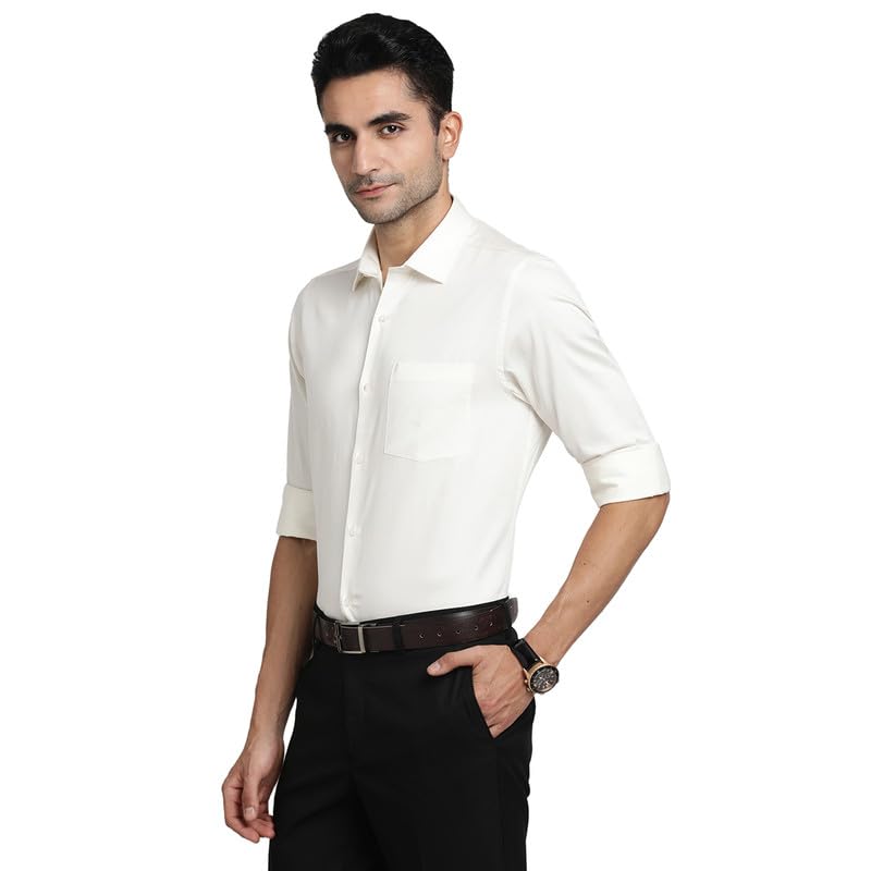 Turtle Men 100% Cotton Cream Solid Slim Fit Formal Shirts
