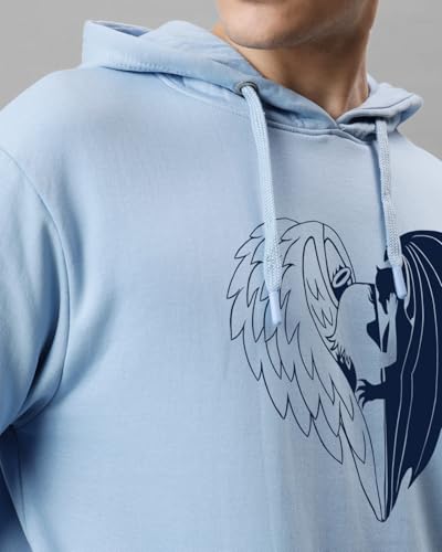 ADRO Men's Hoodie - Printed Cotton Hoodie, Sky Blue, Size 36, Model H24-DEVI-SK