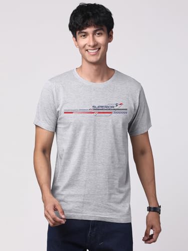 ADRO Men's Graphic Printed 100% Cotton T-Shirt - Regular Fit, Printed T-Shirts for Men (RN24-RAC-GR_Grey)