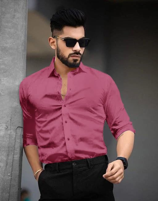 Tee Projekt Shirt for Men Cotton Plain Spread Collar Casual Shirt Parfect for ormal Wear, Home Wear, Office Wear Pink