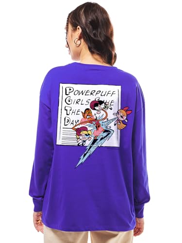 Bewakoof Official Cartoon Network Merchandise Powerpuff Girls Womens Graphic Print Oversized Fit Full Sleeve Round Neck Cotton 