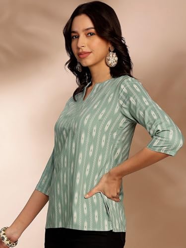 Pinkmint Womens Printed Cotton Blend Short Kurti l All Over Printed V-Cut Neckline Casual Wear Tunic Tops l Ethnic Tops for G