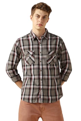 Dennis Lingo MenS| Grey| Full Sleeve| Spread Collar| Checkered| Regular Fit| Casual Shirt