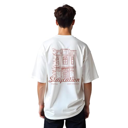 Nobero MenS Graphic Print Oversized Fit T-Shirt (1M-Twrt-C1099_White