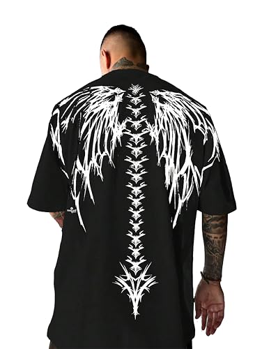 Thalasi Men Cotton Printed Aesthetic Oversized Tshirt For Men - Black T Shirt For Men Stylish | Half Sleeve Oversize Fit Round N