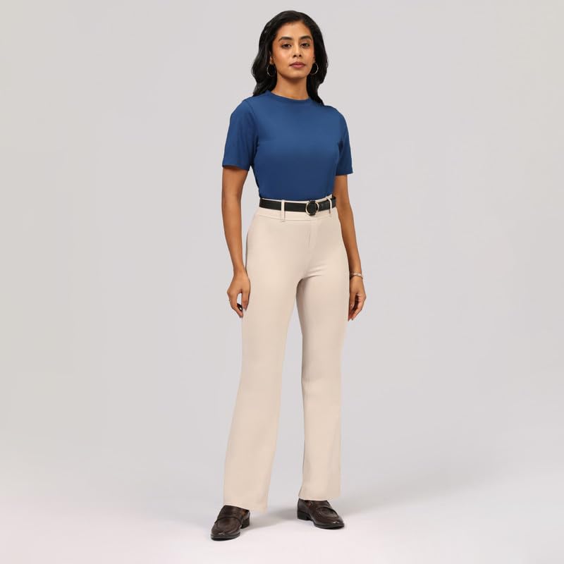 BlissClub AM:PM Air Flare Trousers Cotton for Women Above 55 ft Tall | Bootcut Trousers and Formal Pants for Women Office wear