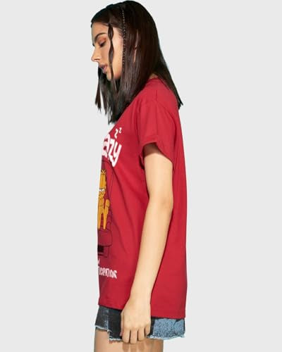 Bewakoof X Official Garfield Merchandise Womens Selective Participation Graphic Printed 100% Cotton Loose Fit T-Shirt - Boyfrie