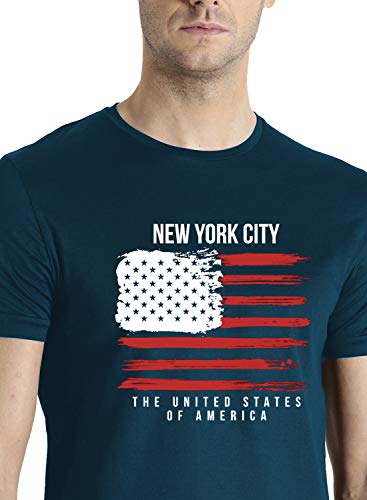 ADRO Men's USA American Flag Printed Cotton T-Shirts (RNR-M-NWW-SB_Teal)