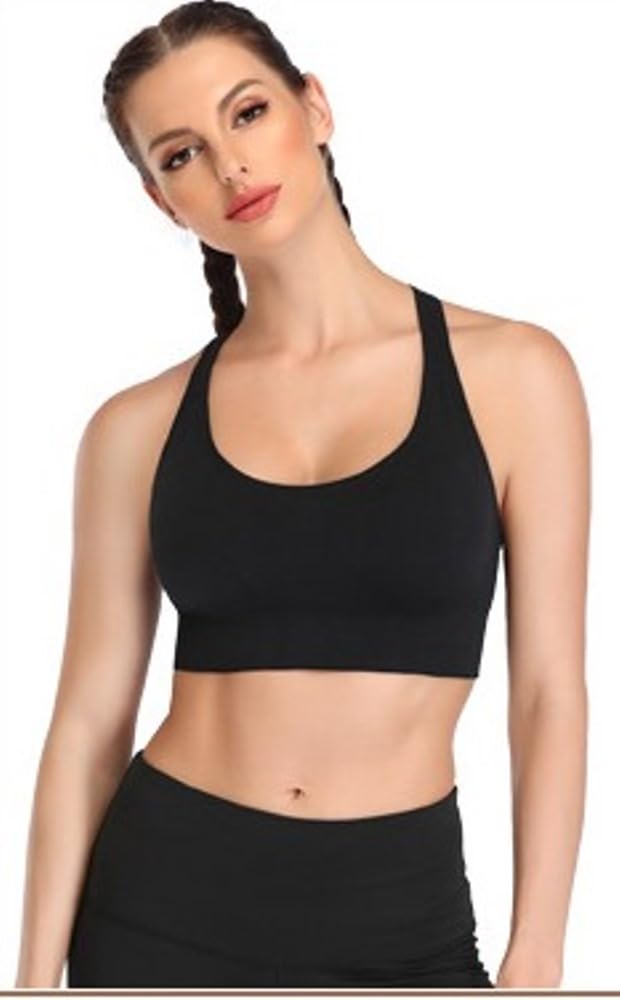 Fabme WomenS Nylon Blend Wire Free Modern Sports Padded Bra (Br0304_Black