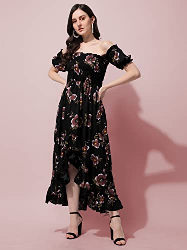OOMPH! Womens Western & Fusion wear Midi Dresses for Women, Off Shoulder, Black - md453
