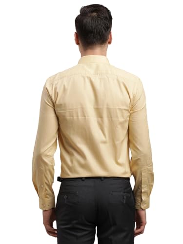 Turtle Men 100% Cotton Slim Fit Yellow Printed Formal Shirt