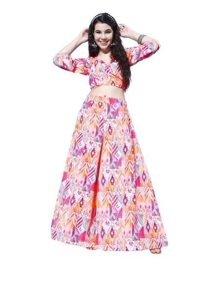 Varanga Women Multi Colour Abstract Printed Wrap Top Paired With Tonal Printed Flared Bottom