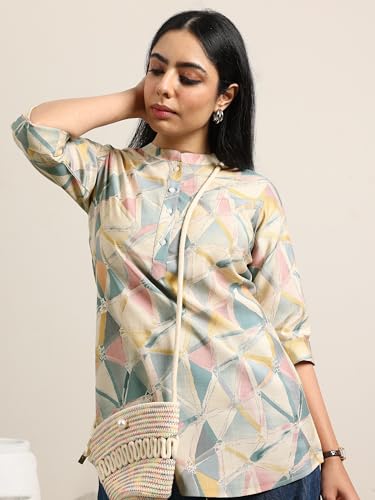 Libas WomenS Silk Blend Geometric Straight Kurti (29391O