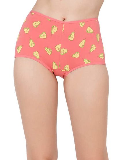 Clovia Womens Cotton Cotton Mid Waist Printed Boyshort Panty (PN3517A22_Pink_XL)