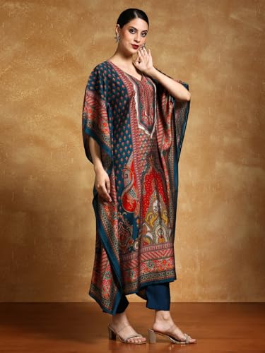Varanga Women-Zari & Sequin Detailed Ethnic Printed Flared Kaftan With Trouser