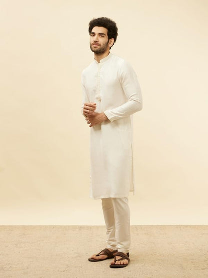 Manyavar Mens Warm White Art Silk Printed Kurta Pyjama Set