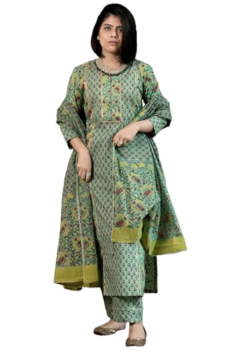 GoSriKi Womens Rayon Blend Straight Printed Kurta with Pant & Dupatta (SANGHVI GREEN-GS_4XL_Green_XXXX-Large)