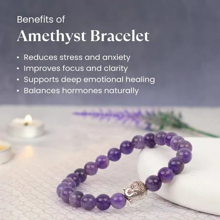 Astrotalk Amethyst Bracelet | Healing Crystal for Calmness & Spiritual Growth | Crystal Bracelet for Women & Men | Natural Amethyst Stone | Certificate of Authenticity