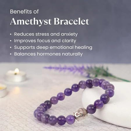 Astrotalk Amethyst Bracelet | Healing Crystal for Calmness & Spiritual Growth | Crystal Bracelet for Women & Men | Natural Amethyst Stone | Certificate of Authenticity