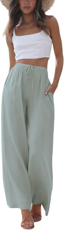OOMPH! Womens Viscose Rayon Palazzo | Flowy Wide Leg Pants | Trousers with Pockets | Beach & Vacation Wear Pants Cloud Grey