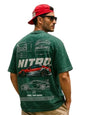 Veirdo Mens Graphic Print Oversized Fit Short Sleeve Round Neck Cotton Acid Wash T-Shirt in Colors with Sizes
