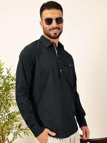 Thomas Scott Men Solid Cotton Linen Kurta Shirt (Ts1531)