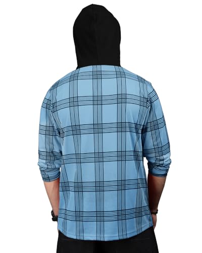 EyeBolger Mens Checkered Hooded Neck Full Sleeve T-Shirt