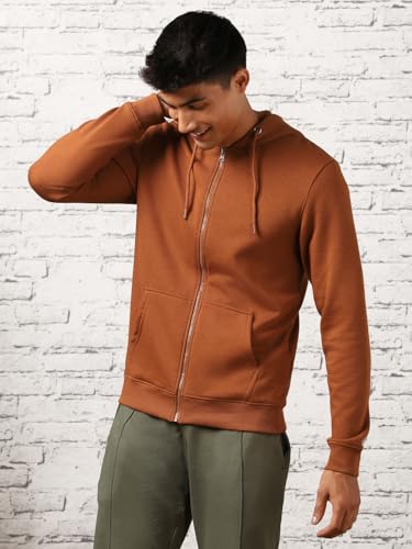 Nobero MenS Fleece Neck Hooded Sweatshirt (1M-Twzp-R0004_Mocha Bisque