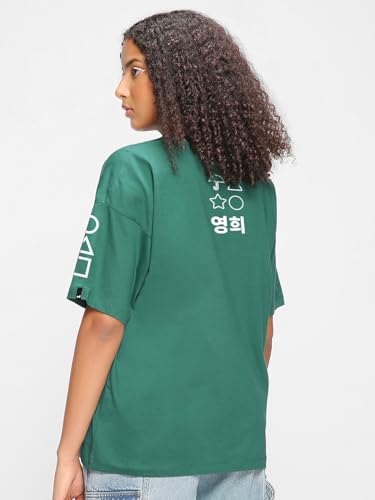 Bewakoof Official Squid Game Merchandise Womens Graphic Print Oversized Fit Half Sleeve Round Neck Cotton Jersey T-Shirt_655114