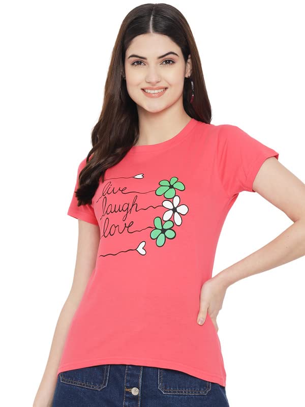 Preneum Womens Cotton Regular Fit Latest Graphic Stylish Printed Short Sleeves Casual T-Shirt || Trendy (Pack 3), Pink & Navy B