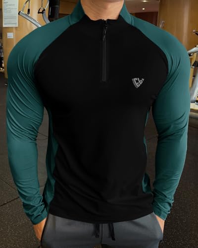 EYEBOGLER Men High Neck ColourBlocked Full Sleeve Regualr Fit T-Shirt