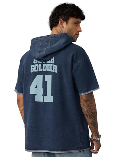 The Souled Store Captain America: Super Soldier Men and Boys Short Sleeves Hooded Neck Blue Graphic Printed Casual Streetwear Li