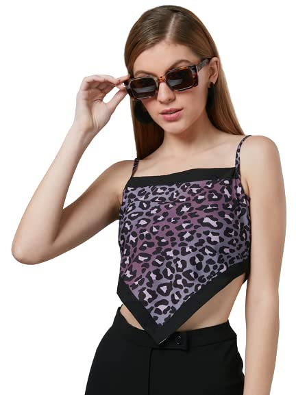 Style Quotient Women Purple and Multi Animal Printed Polyester Crop Smart Casual Handkerchief Top