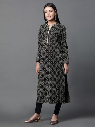 Aurelia Black Jacquard Festive Winter Kurta and Tights Set